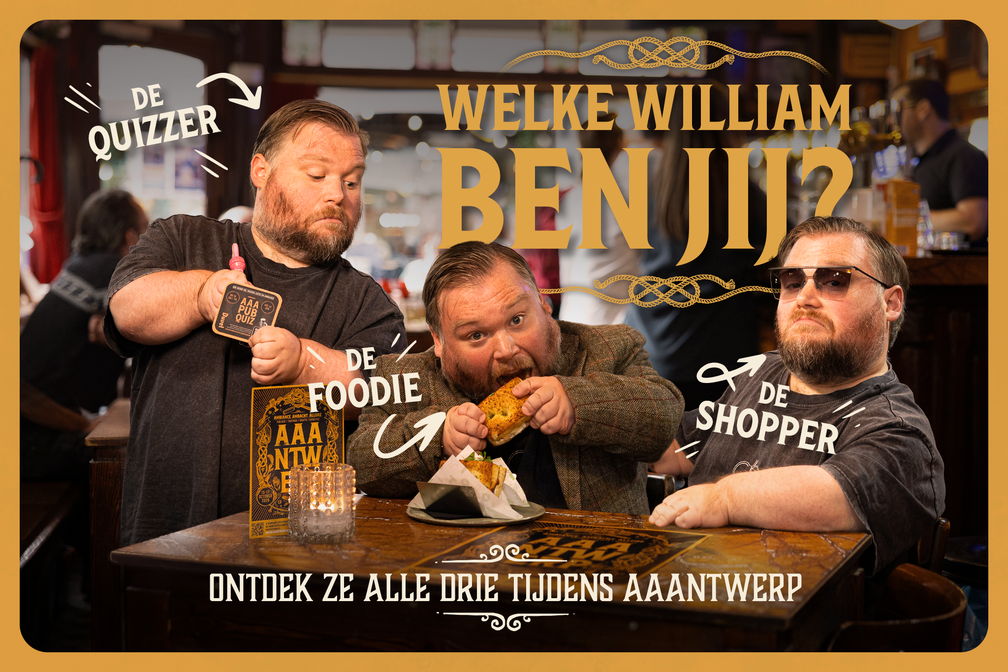 AAAntwerp 2026 campagne met De Quizzer, De Foodie en De Shopper